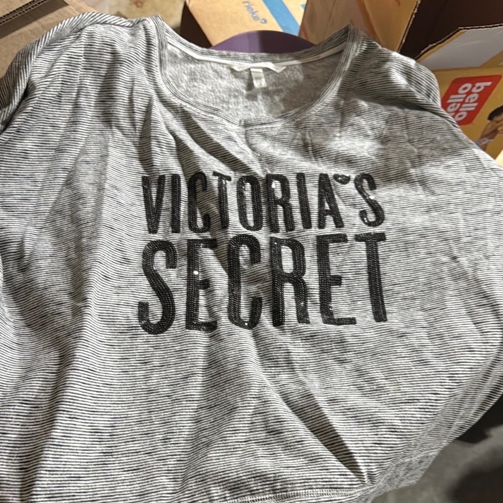 Victoria's Secret Black and Gray Striped Tee